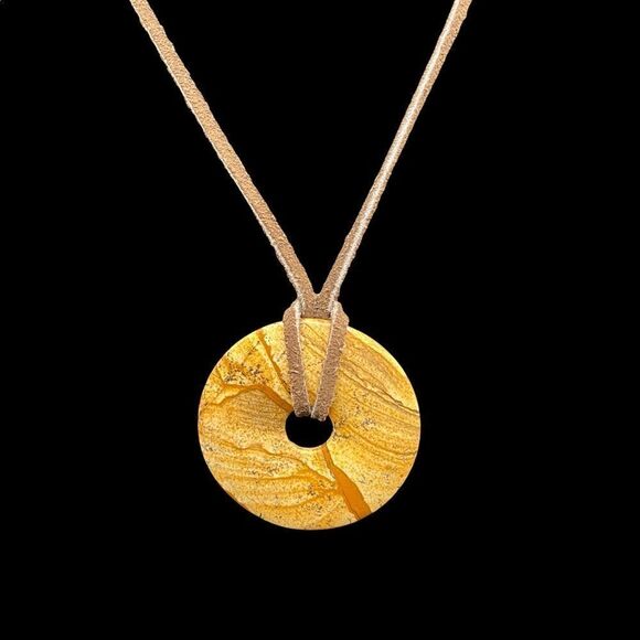 Jasper Disc necklace on leather cord and matching stretch wrap bracelet - Picture 3 of 11